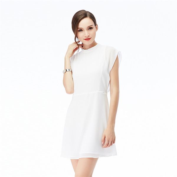 solid round neck loose skirt with flying sv and lace drs for women in summer 2020, White
solid round neck loose skirt with flying sv and lace drs for women in summer 2020, White