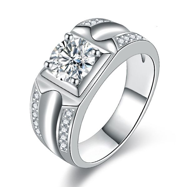 ring platinum plated mosangshi men's diamond business copper double row wedding, Silver
ring platinum plated mosangshi men's diamond business copper double row wedding, Silver