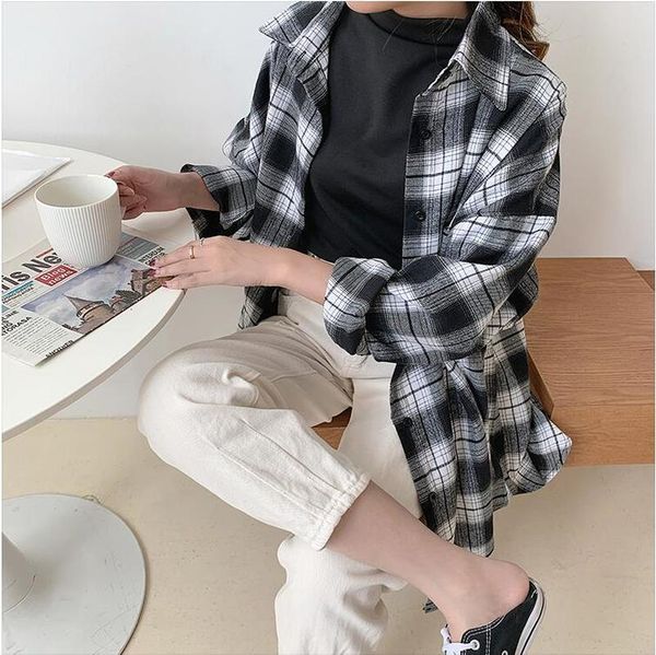 women's blouses & shirts loose female checked shirt women spring autumn vintage oversized irregular korean plaid wild lady cl827, White
women's blouses & shirts loose female checked shirt women spring autumn vintage oversized irregular korean plaid wild lady cl827, White