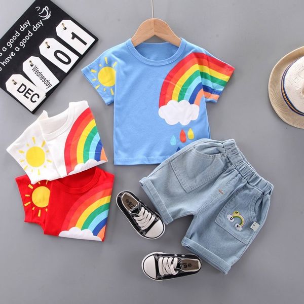 baby boys cartoon outfits summer new children rainbow clouds short sleeve t-shirt + denim shorts 2pcs suits toddler clothes set c6896, White
baby boys cartoon outfits summer new children rainbow clouds short sleeve t-shirt + denim shorts 2pcs suits toddler clothes set c6896, White