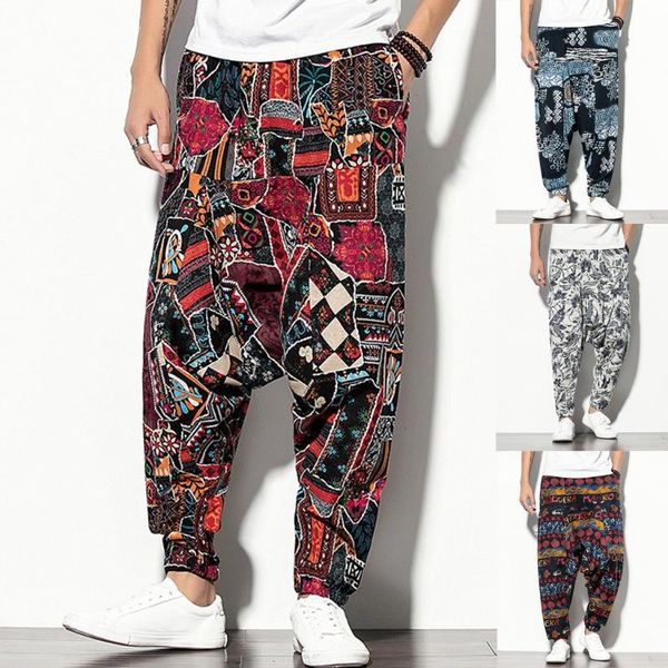 men's pants casual ethnic style trousers loose cotton linen printing patchwork long fashion elastic waist harem, Black
men's pants casual ethnic style trousers loose cotton linen printing patchwork long fashion elastic waist harem, Black