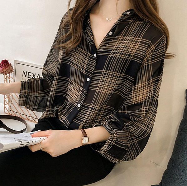 women's blouses & shirts womens long sleeve button plaid casual autumn spring cotton loose female blouse clothes, White
women's blouses & shirts womens long sleeve button plaid casual autumn spring cotton loose female blouse clothes, White