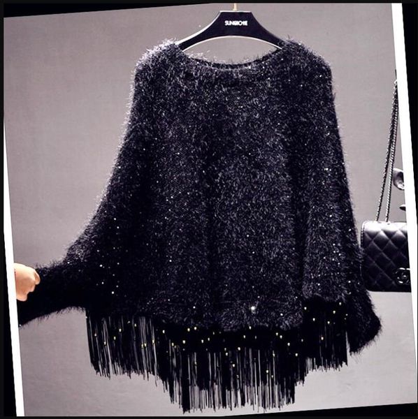 women's sweaters autumn and winter sequined tassel women sweater loos pullover thick knit fashion female bat sleeve, White;black
women's sweaters autumn and winter sequined tassel women sweater loos pullover thick knit fashion female bat sleeve, White;black