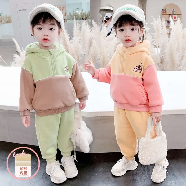 winter girls' suit autumn and plush thickened hooded sweater coat children's sports warm pants top, White
winter girls' suit autumn and plush thickened hooded sweater coat children's sports warm pants top, White
