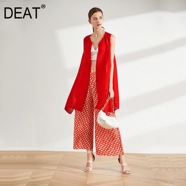 women's two piece pants deat pleated suit woman single breasted sleeveless loose coat + plaid elastic wide leg pant 2021 summer oversiz, White
women's two piece pants deat pleated suit woman single breasted sleeveless loose coat + plaid elastic wide leg pant 2021 summer oversiz, White