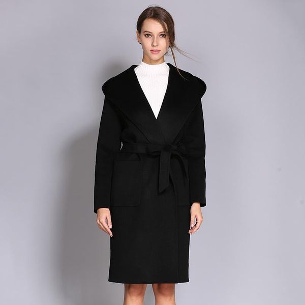 women's wool & blends autumn elegant coat hood women clothing korean double side cashmere female long woolen jacket+belt a028, Black
women's wool & blends autumn elegant coat hood women clothing korean double side cashmere female long woolen jacket+belt a028, Black