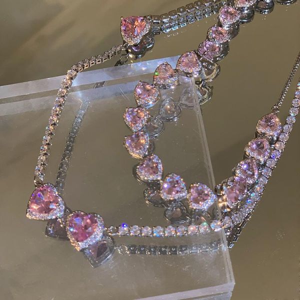 chains korean trendy sweet 2 pics /set pink crystal heart necklace for women girls zircon snake chain choker party jewelry, Silver
chains korean trendy sweet 2 pics /set pink crystal heart necklace for women girls zircon snake chain choker party jewelry, Silver