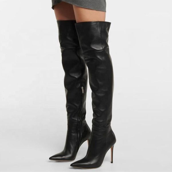 boots pure color thin high heels pointed toe fashion long thigh zipper customized big size 48, Black
boots pure color thin high heels pointed toe fashion long thigh zipper customized big size 48, Black