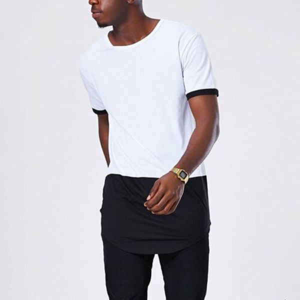 op style hip arc hem black and white color matching men's short sleeve t-shirt round neck casual loose summer youth top, White;black
op style hip arc hem black and white color matching men's short sleeve t-shirt round neck casual loose summer youth top, White;black