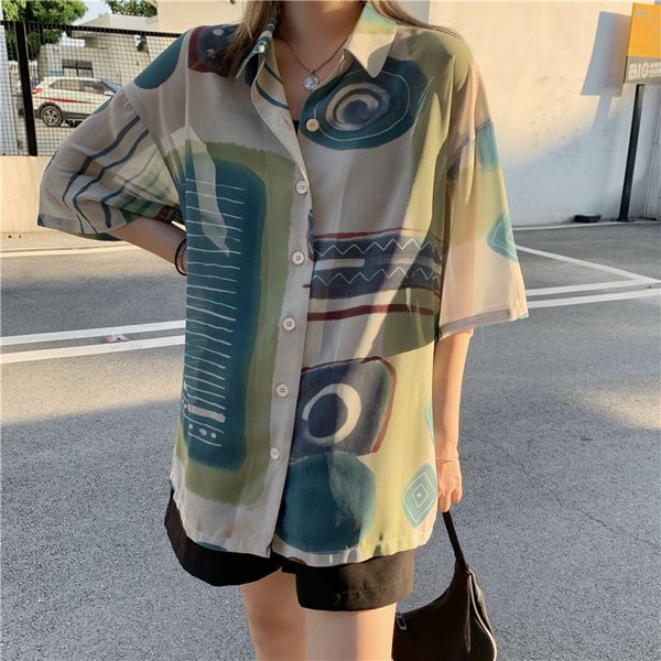 2021 new aesthetic geometric print loose women shirts blouses summer short sleeve button up designer shirt casual clothing m8z7, White
2021 new aesthetic geometric print loose women shirts blouses summer short sleeve button up designer shirt casual clothing m8z7, White