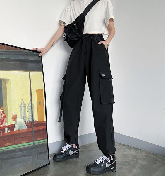 women's pants & capris fashion big pockets cargo women high waist loose streetwear trouser hip hop quality joggers, Black;white
women's pants & capris fashion big pockets cargo women high waist loose streetwear trouser hip hop quality joggers, Black;white