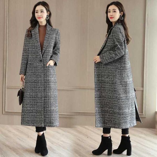 women's jackets woolen coat female 2021 retro plaid long section korean version of the loose autumn and winter, Black;brown 
women's jackets woolen coat female 2021 retro plaid long section korean version of the loose autumn and winter, Black;brown