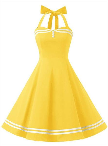 vintage halter yellow womens dress retro robe femme pin up rockabilly party big swing vestidos summer clothes women, Black;gray
vintage halter yellow womens dress retro robe femme pin up rockabilly party big swing vestidos summer clothes women, Black;gray