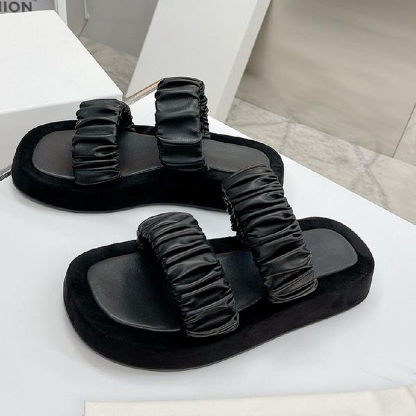 slippers 2021 one strap sandals woman pleated real leather flat summer women's fashion outdoor casual slides, Black
slippers 2021 one strap sandals woman pleated real leather flat summer women's fashion outdoor casual slides, Black