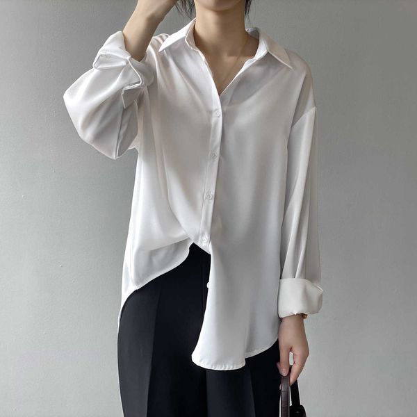 solid color long sleeve white shirts women's spring korean satin loose lapel blouse blusas mujer de moda verano 210607
solid color long sleeve white shirts women's spring korean satin loose lapel blouse blusas mujer de moda verano 210607