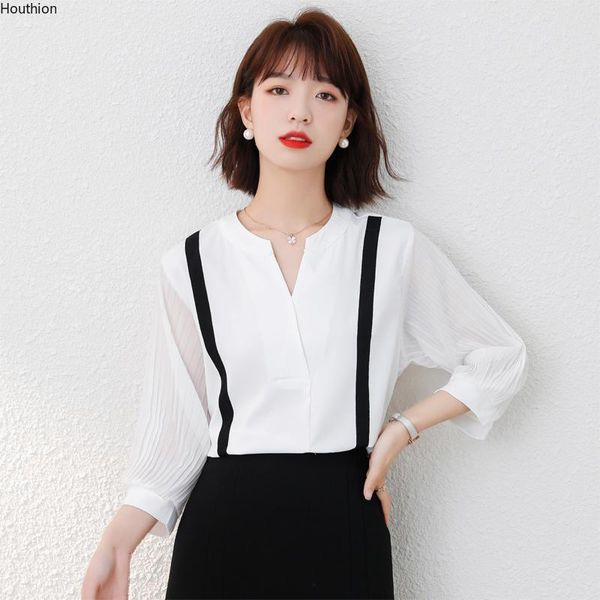 women's blouses & shirts chiffon slim blouse casual shirt fashion v-neck summer splicing long sleeve houthion, White
women's blouses & shirts chiffon slim blouse casual shirt fashion v-neck summer splicing long sleeve houthion, White