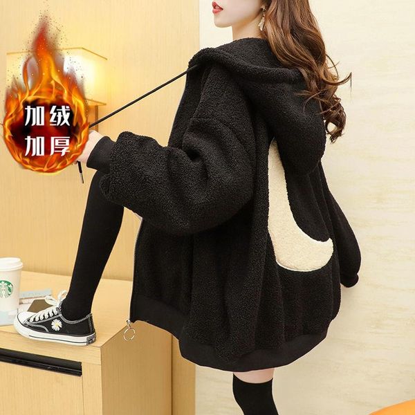 women's jackets double sided cashmere lamb wool hooded cardigan sweater fashionable autumn winter 2021 korean loose coat, Black;brown
women's jackets double sided cashmere lamb wool hooded cardigan sweater fashionable autumn winter 2021 korean loose coat, Black;brown