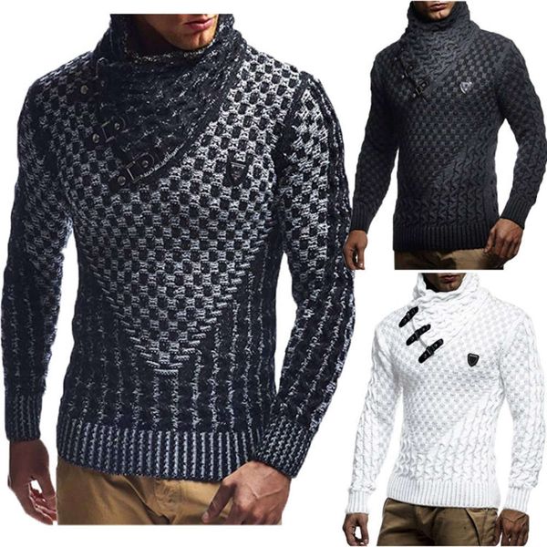 autumn and winter men's knitted pullover high collar slim warm sweater mens striped thickened sweater, White;black
autumn and winter men's knitted pullover high collar slim warm sweater mens striped thickened sweater, White;black