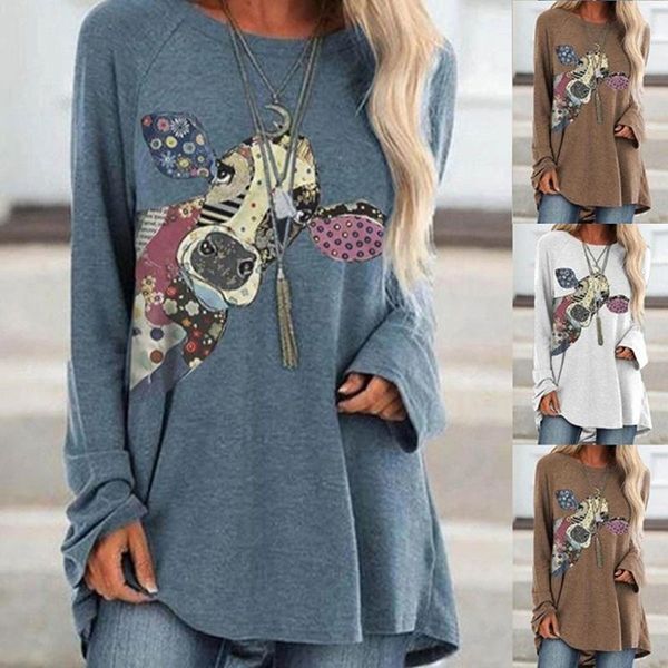 women's t-shirt 2021 stitching bull head print round neck spring and autumn casual street style loose long sleeve female pullover, White
women's t-shirt 2021 stitching bull head print round neck spring and autumn casual street style loose long sleeve female pullover, White