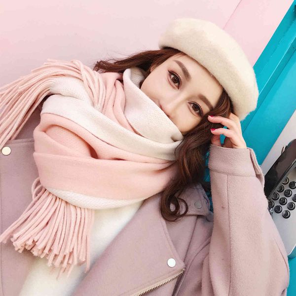 version solid color double-sided tassel warm thickened scarf female couple student bib knitted wool shawl dual purpose, Blue;gray
version solid color double-sided tassel warm thickened scarf female couple student bib knitted wool shawl dual purpose, Blue;gray