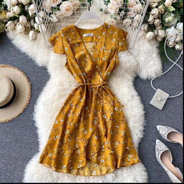 women floral summer wrap dress v neck a line ruffles chiffon short dress korean elegant bohemian print beach sundress, Black;gray
women floral summer wrap dress v neck a line ruffles chiffon short dress korean elegant bohemian print beach sundress, Black;gray