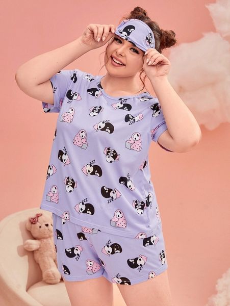 plus panda and letter graphic pj set with eye mask 56wy#, Black;white
plus panda and letter graphic pj set with eye mask 56wy#, Black;white