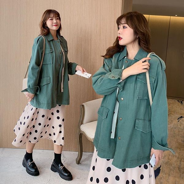 women's jackets spring and autumn big size tooling loose shirt solid color denim coat green jacket plus colthing, Black;brown
women's jackets spring and autumn big size tooling loose shirt solid color denim coat green jacket plus colthing, Black;brown
