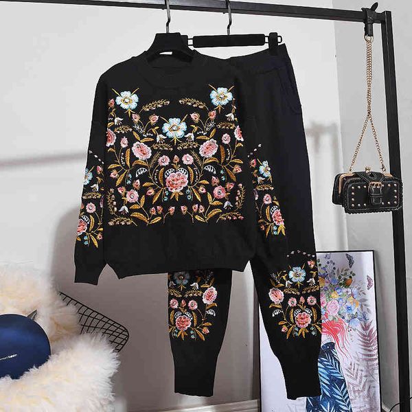 women's two piece pants autumn winter black tracksuit knitted set embroidery flower sweater casual loose outfits female suit n5fg, White
women's two piece pants autumn winter black tracksuit knitted set embroidery flower sweater casual loose outfits female suit n5fg, White