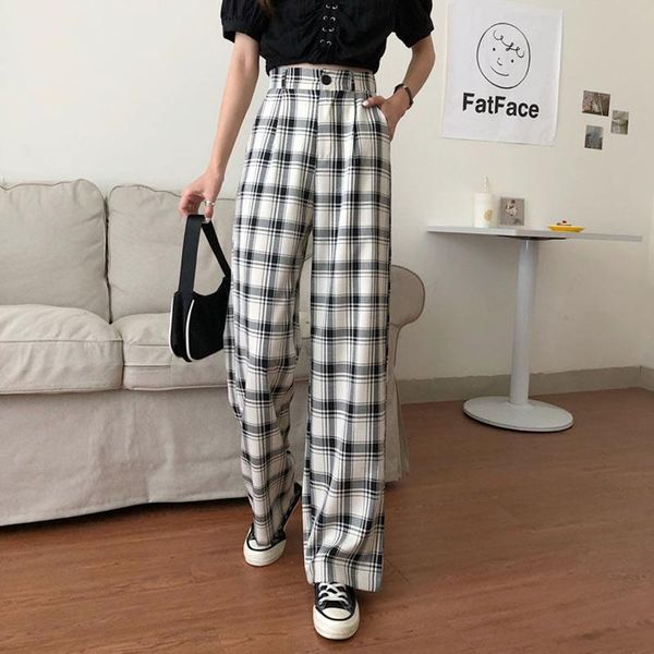 women's pants & capris plaid woman vintage wide leg trousers female casual high waist autumn korean style straight streetwear bottoms, Black;white
women's pants & capris plaid woman vintage wide leg trousers female casual high waist autumn korean style straight streetwear bottoms, Black;white