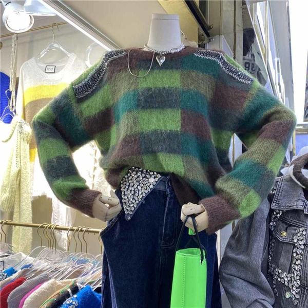 women's sweaters autumn knitted cotton sweater pullover women aesthetic plaid loose casual early long sleeve o-neck female rhinestone, White;black
women's sweaters autumn knitted cotton sweater pullover women aesthetic plaid loose casual early long sleeve o-neck female rhinestone, White;black
