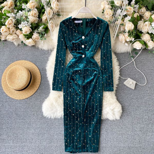 2021 autumn winter women's party bodycon vintage v-neck single breasted long sleeve veet vestidos female fall fashion kux7, Black;gray
2021 autumn winter women's party bodycon vintage v-neck single breasted long sleeve veet vestidos female fall fashion kux7, Black;gray
