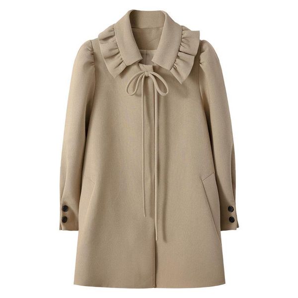 women's wool & blends stylish solid color ruffles lace-up bow covered button overcoat winter loose women casual long coat bb35, Black
women's wool & blends stylish solid color ruffles lace-up bow covered button overcoat winter loose women casual long coat bb35, Black