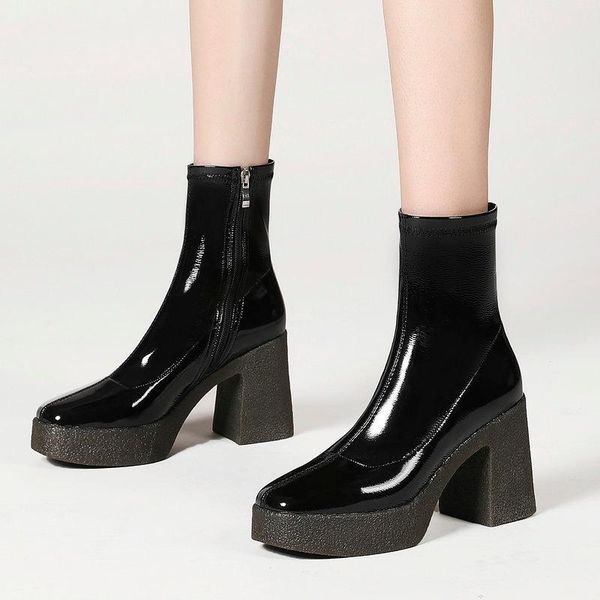 boots 2021 platform ankle autumn women shoes fashion patent leather thick high heels winter zipper ladies, Black
boots 2021 platform ankle autumn women shoes fashion patent leather thick high heels winter zipper ladies, Black