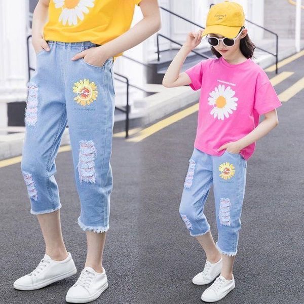 girl's summer thin cool capri ripped jeans children's cotton all-matching compatible cozy denim trousers kids fashion clothing, Blue
girl's summer thin cool capri ripped jeans children's cotton all-matching compatible cozy denim trousers kids fashion clothing, Blue