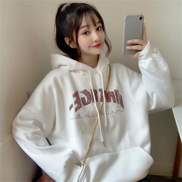 women's hoodies & sweatshirts autumn korean wild plus velvet thick basic solid letter printing loose female vogue kawaii for women, Black
women's hoodies & sweatshirts autumn korean wild plus velvet thick basic solid letter printing loose female vogue kawaii for women, Black