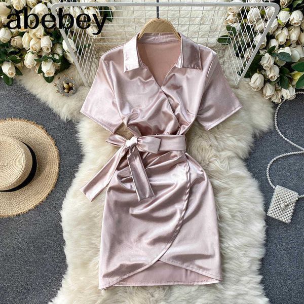 women ruched irregular silk satin dress elegant solid v neck lace up slim dresses summer korean streetwear short dress 210715, Black;gray
women ruched irregular silk satin dress elegant solid v neck lace up slim dresses summer korean streetwear short dress 210715, Black;gray