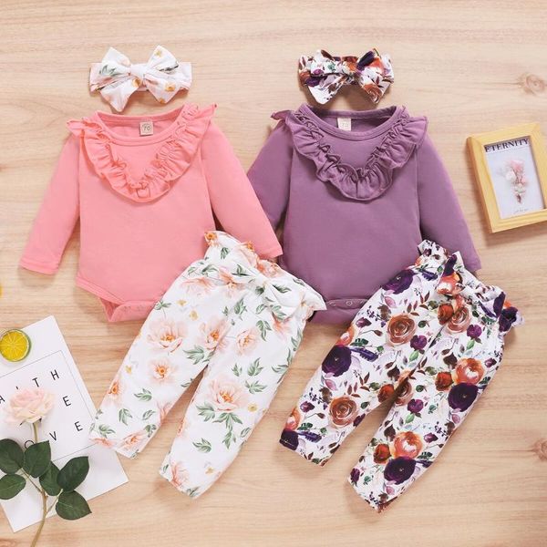clothing sets baby & children's 0-24m born girls set long sleeve romper +floral bowpants +headband 3pcs, White 
clothing sets baby & children's 0-24m born girls set long sleeve romper +floral bowpants +headband 3pcs, White