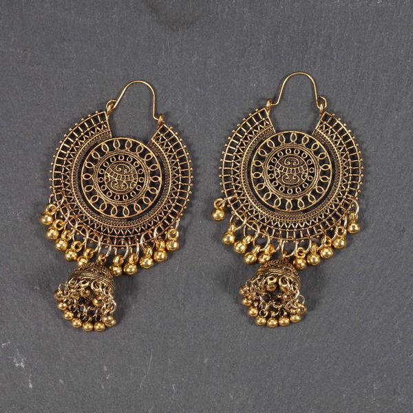 earring thai indian style street racket earrings hollowed out totem picture wind bell shaped earrings, Golden
earring thai indian style street racket earrings hollowed out totem picture wind bell shaped earrings, Golden