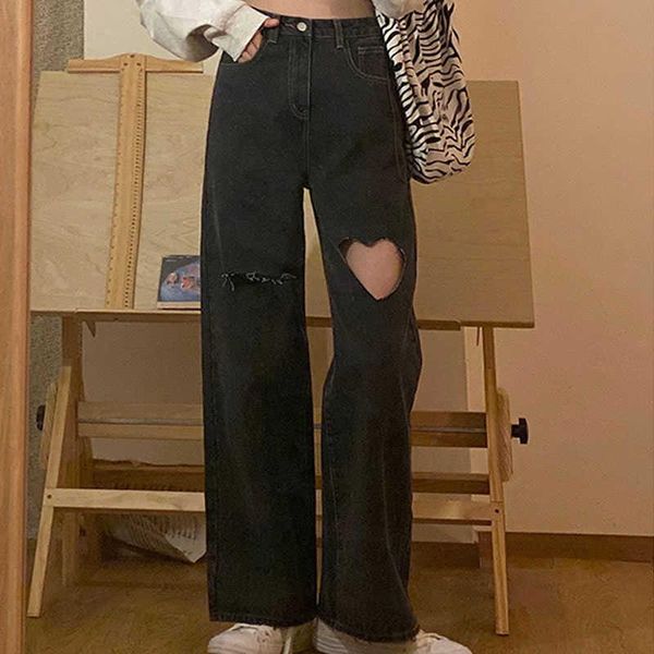 women's jeans 2021 streetwear heart-shaped hole for women of high waist mother black denim pants full length, Blue
women's jeans 2021 streetwear heart-shaped hole for women of high waist mother black denim pants full length, Blue