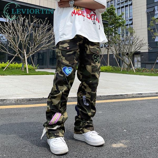 men's pants mens camouflage badge ribbon street casual loose straight overalls pockets cargo streetwear baggy trousers men, Black
men's pants mens camouflage badge ribbon street casual loose straight overalls pockets cargo streetwear baggy trousers men, Black