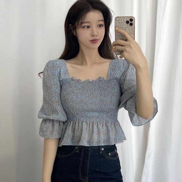 women's blouses & shirts fashion floral print women square collar sweet female long sleeve chiffon, White
women's blouses & shirts fashion floral print women square collar sweet female long sleeve chiffon, White