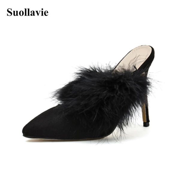 slippers suollavie summer fur women soft sozy female feather sandals solid pointed slides shoes peep-toe mules slipper, Black
slippers suollavie summer fur women soft sozy female feather sandals solid pointed slides shoes peep-toe mules slipper, Black
