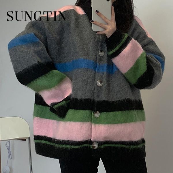 sungtin striped casual oversized knitted cardigan women color block vintage loose sweater coat elegant jumper outerwear korean, White
sungtin striped casual oversized knitted cardigan women color block vintage loose sweater coat elegant jumper outerwear korean, White