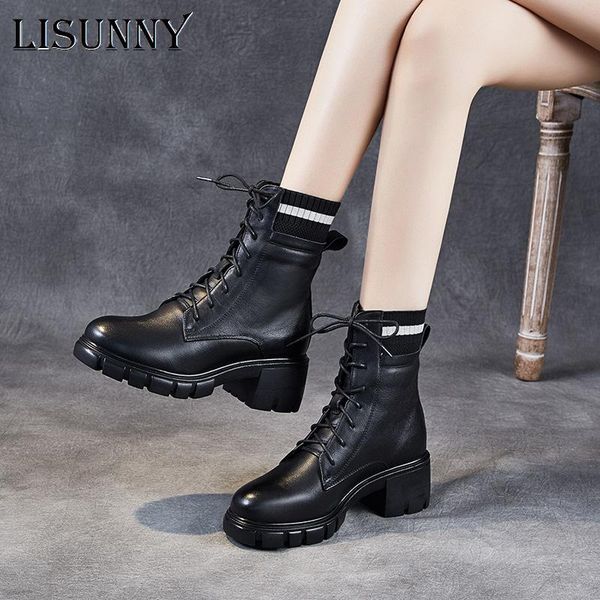 boots lisunny women ankle genuine leather lace-up shoes woman high heels short 2021 fashion winter motorcycle, Black
boots lisunny women ankle genuine leather lace-up shoes woman high heels short 2021 fashion winter motorcycle, Black