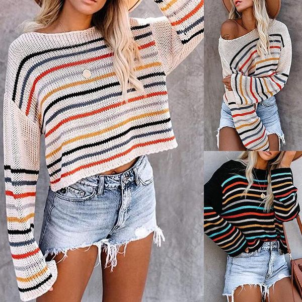 women's sweaters women multi color striped knit autumn round neck long sleeve loose pullover sweater wdc5591, White;black
women's sweaters women multi color striped knit autumn round neck long sleeve loose pullover sweater wdc5591, White;black