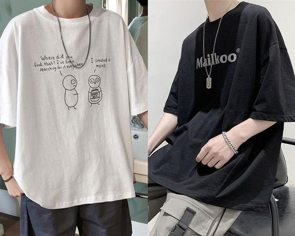 new short-sleeved t-shirt men's fashion loose five-sleeve t-shirt men's matching shirt, White;black
new short-sleeved t-shirt men's fashion loose five-sleeve t-shirt men's matching shirt, White;black
