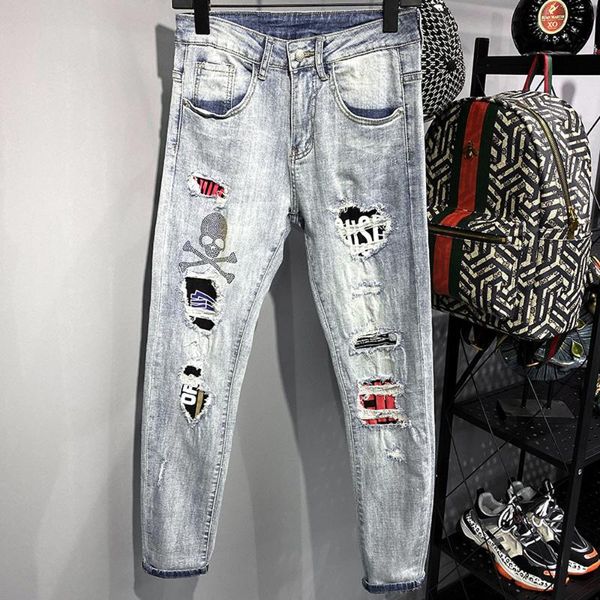 new 2021 fashion denim spring stretch jeans men's slim korean trend hole printing graffiti tide brand teenagers pencil pants, Blue
new 2021 fashion denim spring stretch jeans men's slim korean trend hole printing graffiti tide brand teenagers pencil pants, Blue