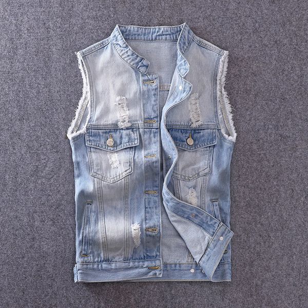 2021 new fashion streetwear light blue slim fit ripped sleeveless jacket men korean style hip hop vest chalecos para hombre gb93, Black;white
2021 new fashion streetwear light blue slim fit ripped sleeveless jacket men korean style hip hop vest chalecos para hombre gb93, Black;white