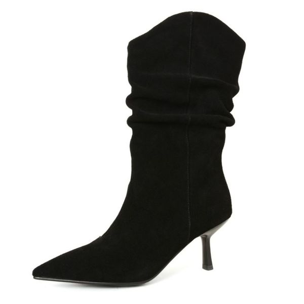 size 33-40 mid calf boots shoes women genuine leather shoes slip on pointed toe party club winter female footwear, Black
size 33-40 mid calf boots shoes women genuine leather shoes slip on pointed toe party club winter female footwear, Black