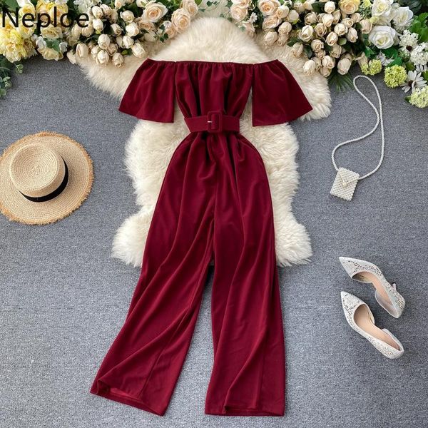 women's jumpsuits & rompers neploe women off shoulder flare short sleeve 2021 summer korean belt slim waist wide leg bodysuits 4a1025, Black;white
women's jumpsuits & rompers neploe women off shoulder flare short sleeve 2021 summer korean belt slim waist wide leg bodysuits 4a1025, Black;white